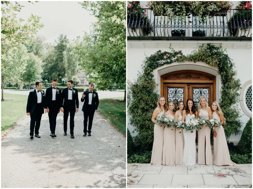 The groomsmen and bridesmaids took photos around the grounds of this private property 
