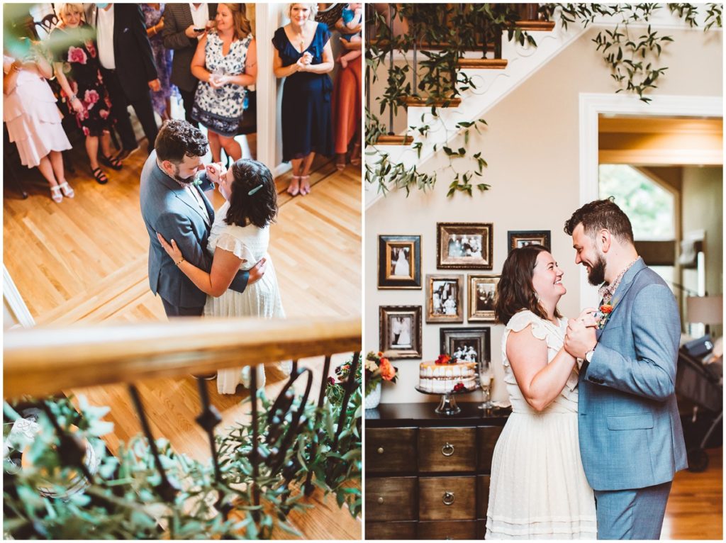 The Bride and groom have their first dance inside their private home on their wedding day
