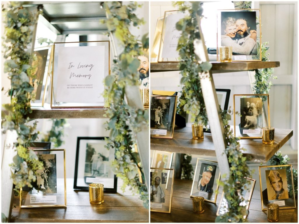 The bride and groom had a rustic ladder with photos of releatives who had passed