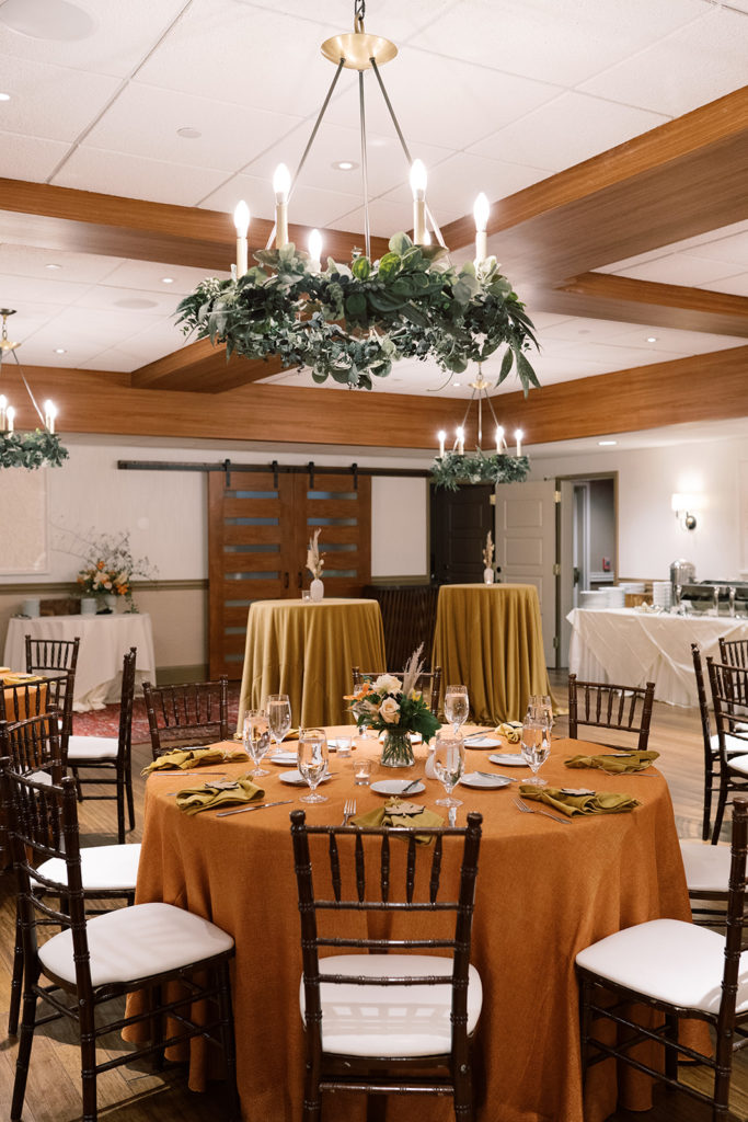 warm autumn colors make up this wedding reception design at labelle winery