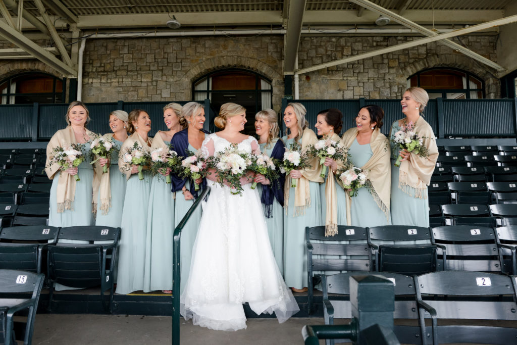 The bridal party in the outdoor stands of the Keeneland venue
