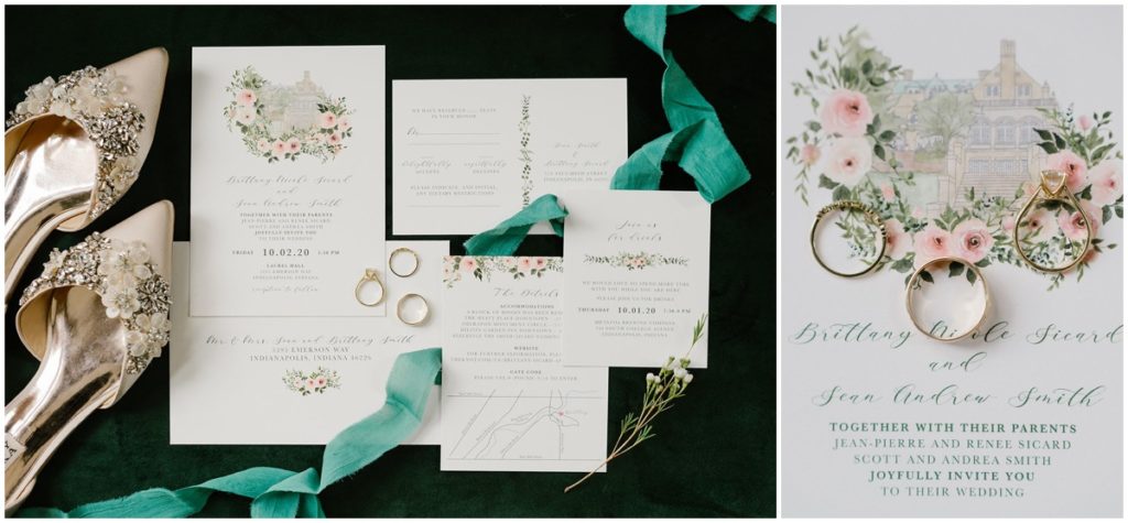 Wedding invitations for the laurel hall wedding in Indianapolis indiana