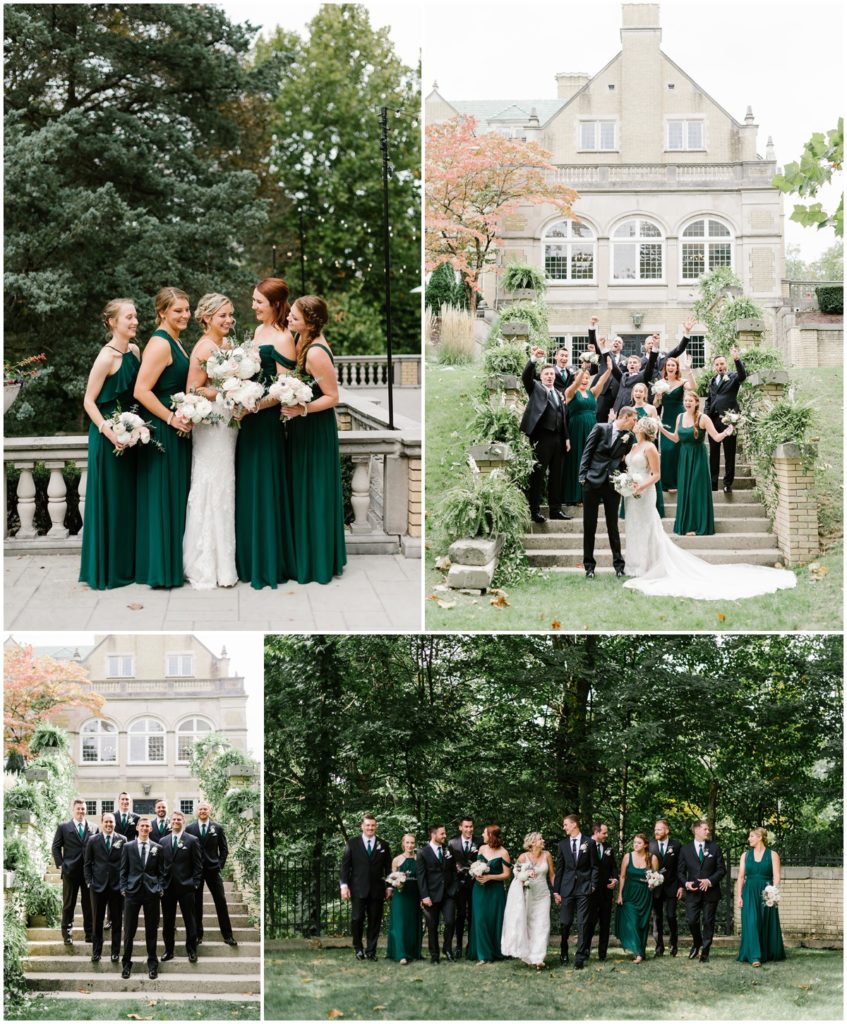 Wedding party photos on the grounds of Laurel Hall in Indianapolis Indiana