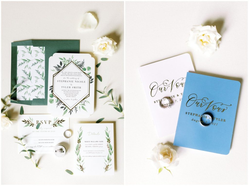 Wedding invitations and rustic vow books