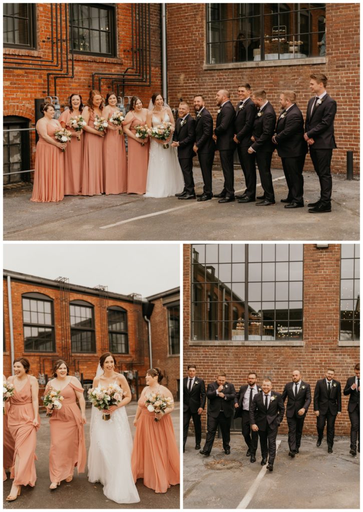 Wedding Party outside The Pointe Industrial Wedding Venue
