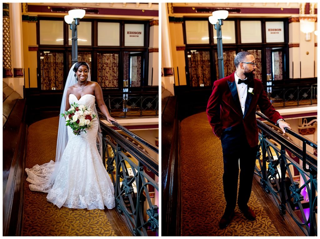 bride-and-groom-portraits-on-the-second-story-balcony-in-the-great-hall-in-union-station-before-their-wedding-ceremony