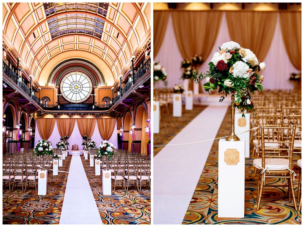 Indianapolis-Union-Station-Wedding-ceremony-white-red-and-gold-decorations