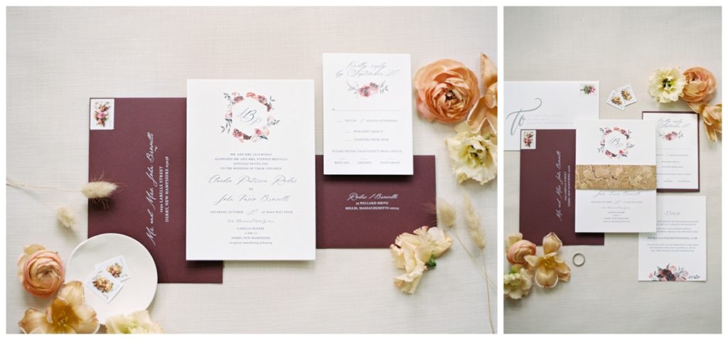 Burgundy and white invitations for Labelle winery wedding
