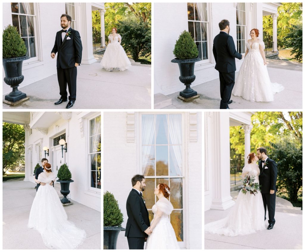 the-bride-and-grooms-first-look-on-the-front-steps-of-whitehall-wedding-venue