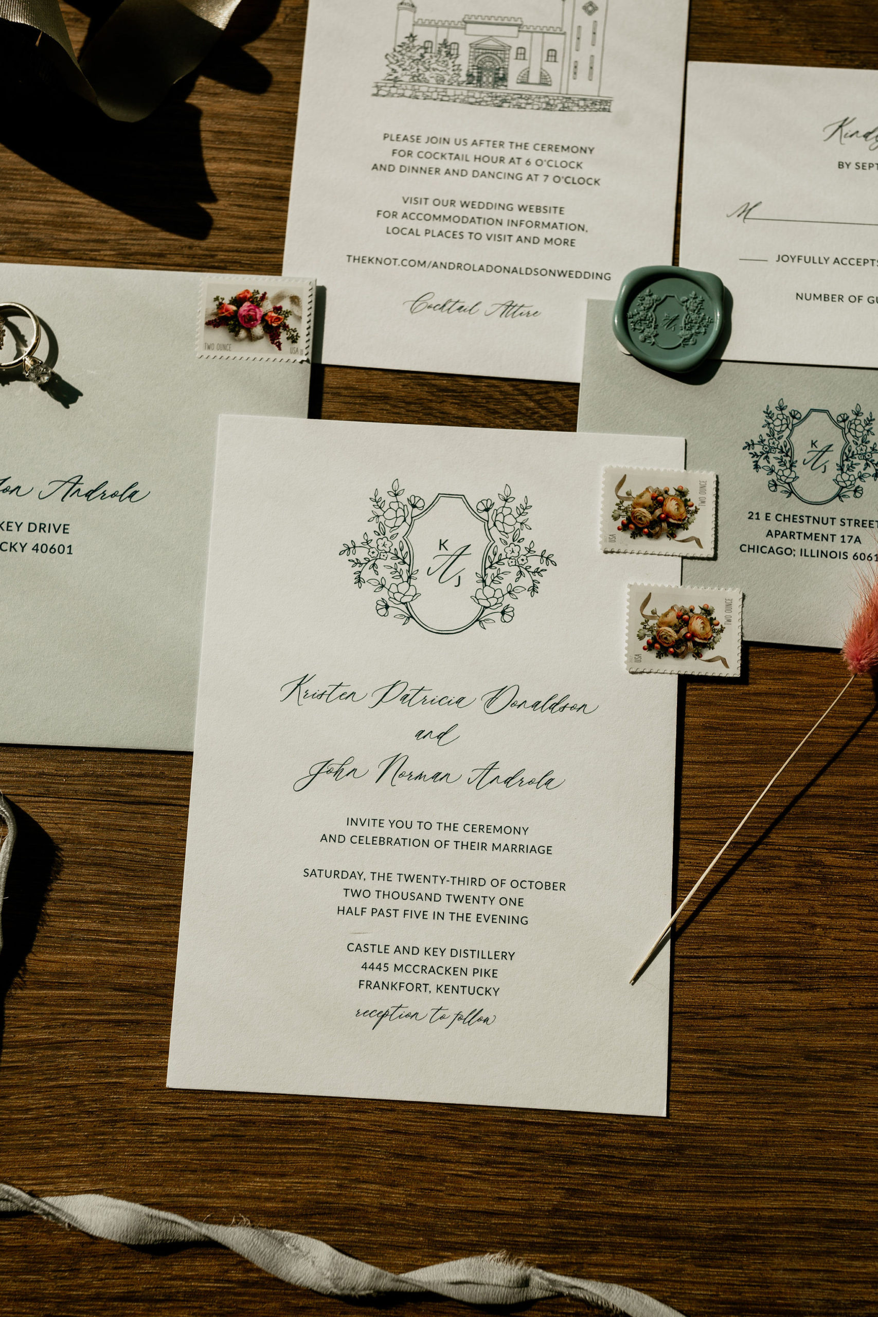 Wedding invitations for castle and key distillery wedding