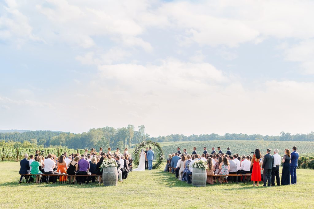 outdoor wedding reception at stone tower winery in Virginia 