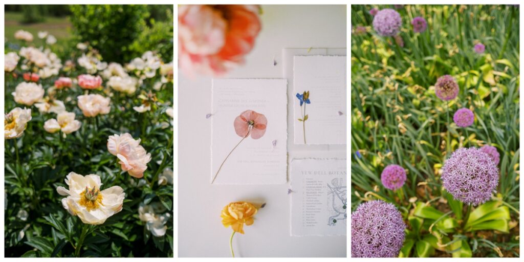 Yew-dell-bontanical-gardens-wedding-invitation-and-fresh-garden-flowers