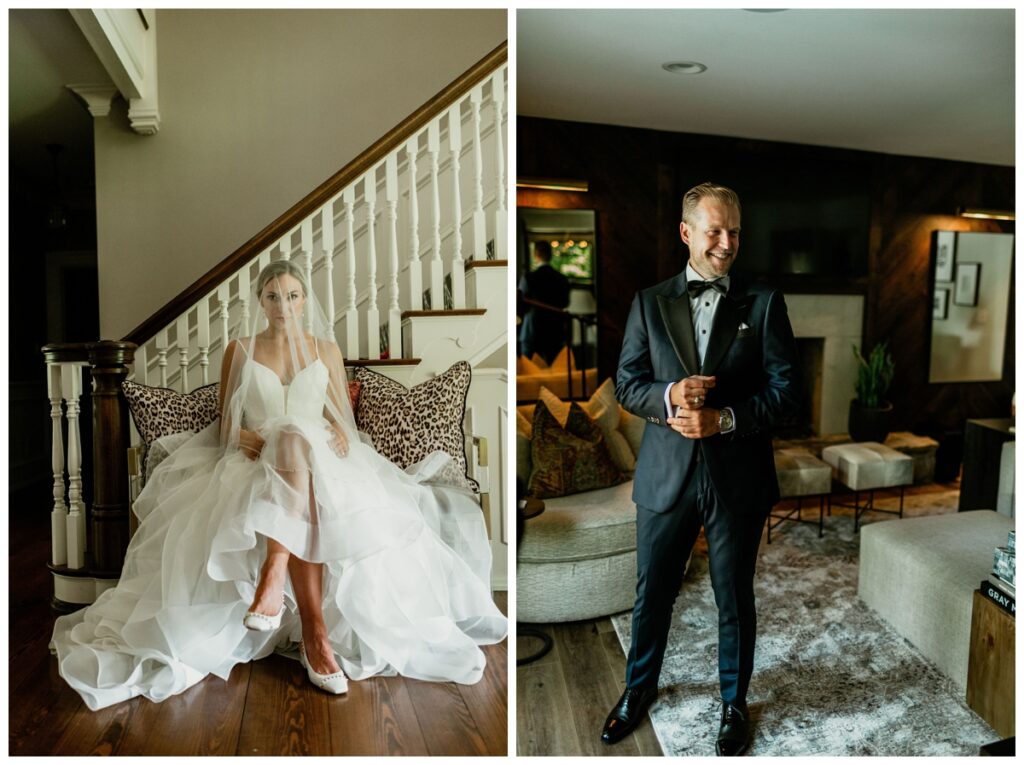 Bride and Groom portraits on the morning of their Elegant Backyard Tent Wedding