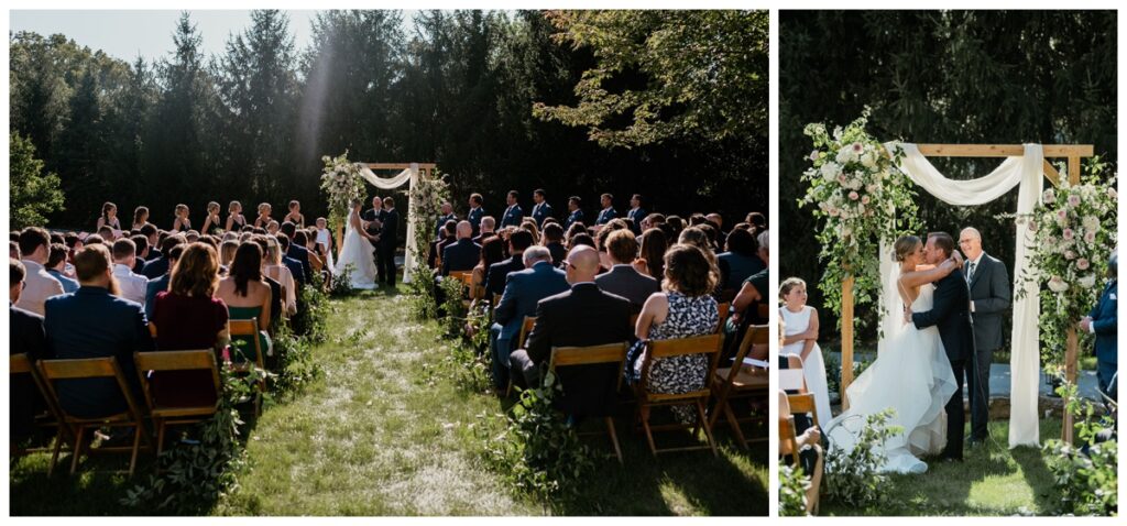 backyard wedding ceremony at this Elegant Backyard Tent Wedding 