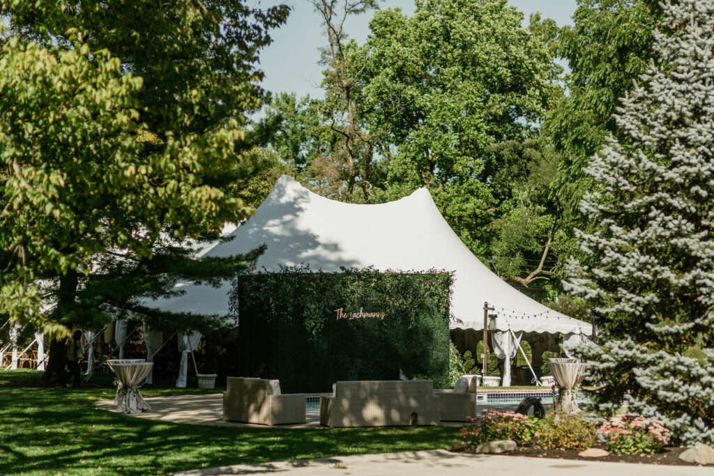 Elegant Backyard Tent Wedding with a poolside cocktail hour 