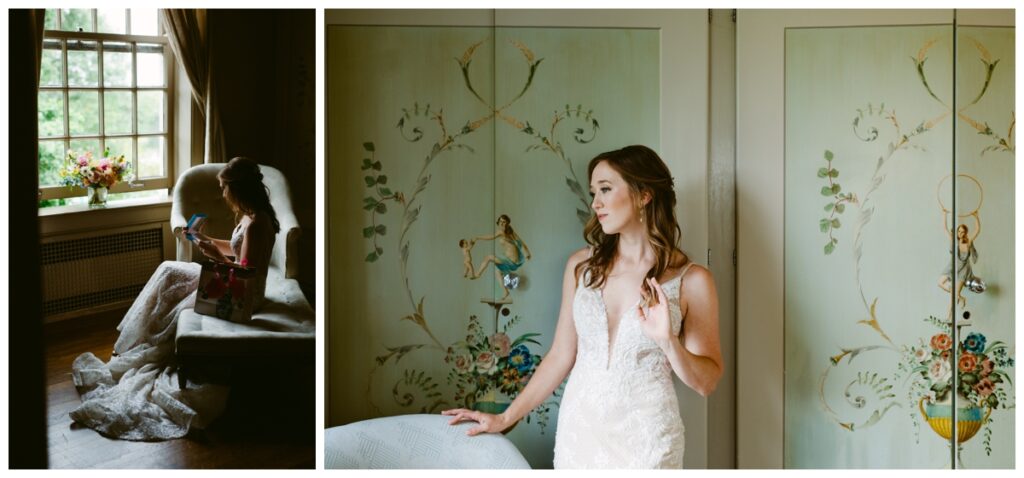 The bride in the spindletop hall bridal suite on the morning of the wedding 